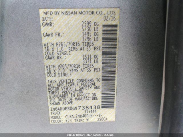 1N6AD0ER0GN738438 Nissan Frontier S/sv/desert Runner/sl