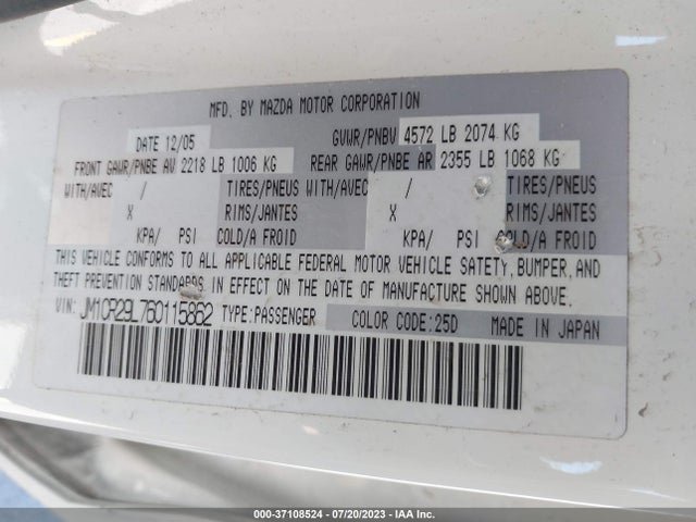 2006 MAZDA MAZDA5 SPORT VIN: JM1CR29L760115862