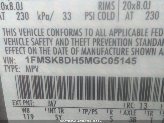 2021 FORD EXPLORER XLT VIN: 1FMSK8DH5MGC05145