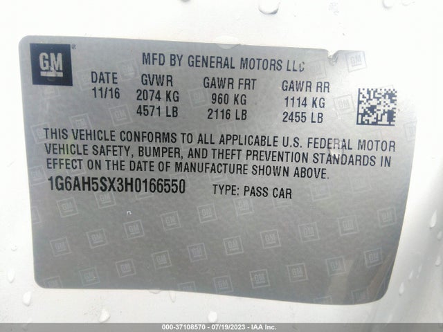 1G6AH5SX3H0166550 Cadillac Ats Sedan Luxury Awd