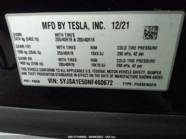 5YJSA1E50NF460672 Tesla MODEL S