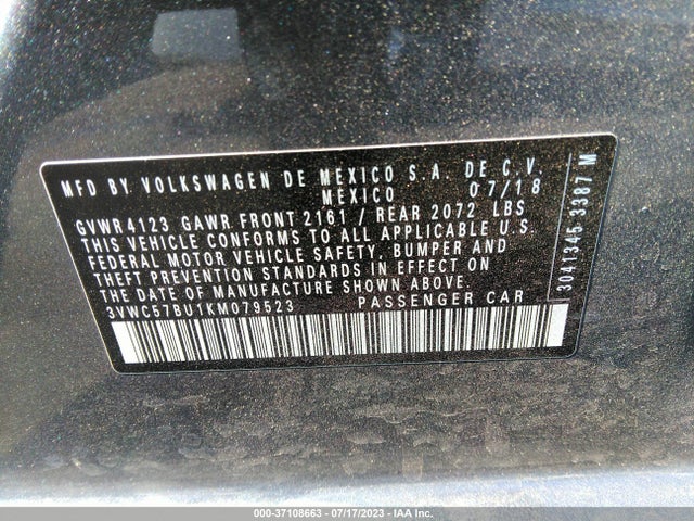3VWC57BU1KM079523 Volkswagen Jetta S/se/r-line