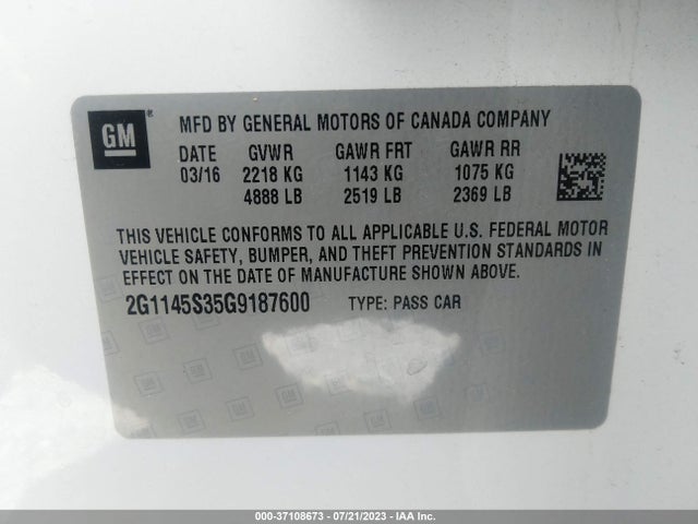 Chevrolet IMPALA LTZ 2016 2G1145S35G9187600 Image 9
