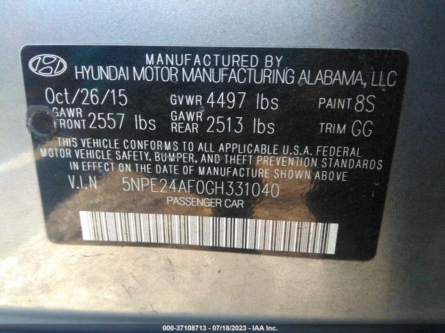 Hyundai Sonata 2.4l Se 2016 5NPE24AF0GH331040 Image 15