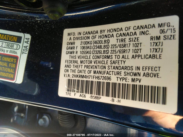 Honda Cr-v Ex-l 2015 2HKRM4H71FH672696 Image 15