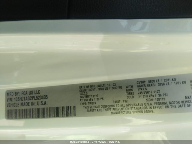 Jeep Gladiator Sport S 2023 1C6HJTAG2PL523405 Image 9