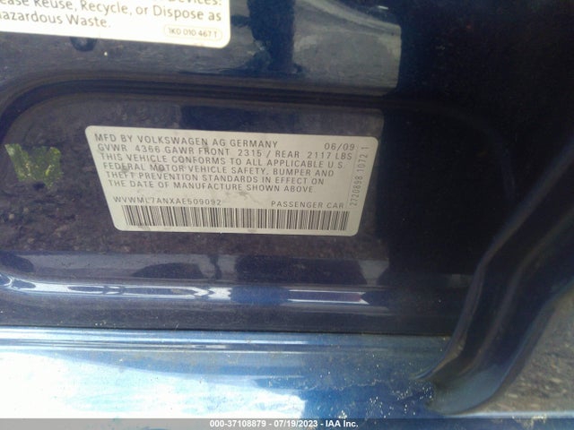 2010 VOLKSWAGEN CC SPORT VIN: WVWML7ANXAE509092