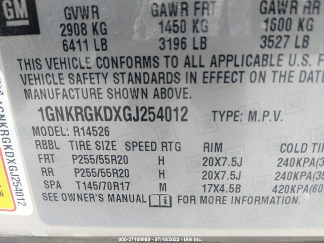 Chevrolet Traverse Lt 2016 1GNKRGKDXGJ254012 Image 15