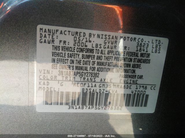 3N1AB7AP5GY278382 Nissan SENTRA SV