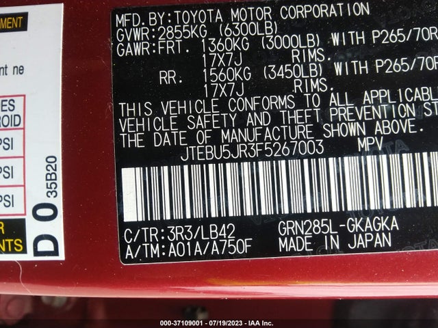 Toyota 4runner Sr5 Premium 2015 JTEBU5JR3F5267003 Image 9
