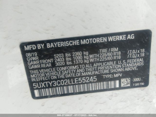 5UXTY3C02LLE55245 BMW X3 Sdrive30i