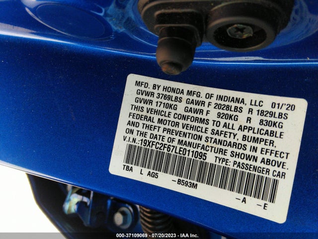 Honda Civic Sedan Lx 2020 19XFC2F67LE011095 Image 9