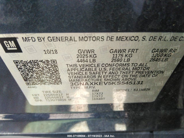 Chevrolet EQUINOX LT 2019 3GNAXKEV5KS545131 Image 9