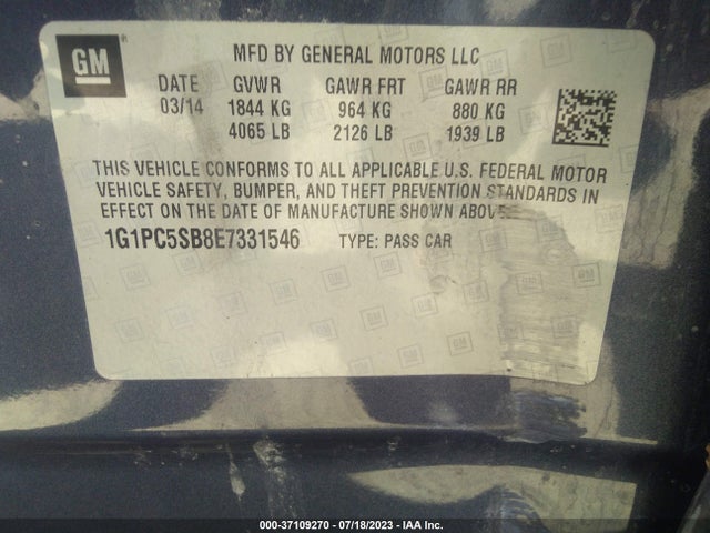 2014 CHEVROLET CRUZE 1LT VIN: 1G1PC5SB8E7331546