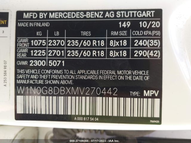 W1N0G8DBXMV270442 Mercedes-Benz Glc Glc 300