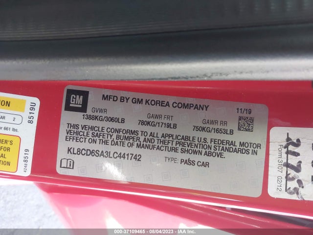 Chevrolet Spark Lt 2020 KL8CD6SA3LC441742 Image 9