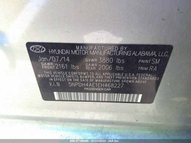 2014 HYUNDAI ELANTRA SE VIN: 5NPDH4AE1EH468227