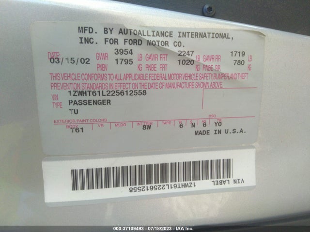 2002 MERCURY COUGAR BASE/SPORT VIN: 1ZWHT61L225612558