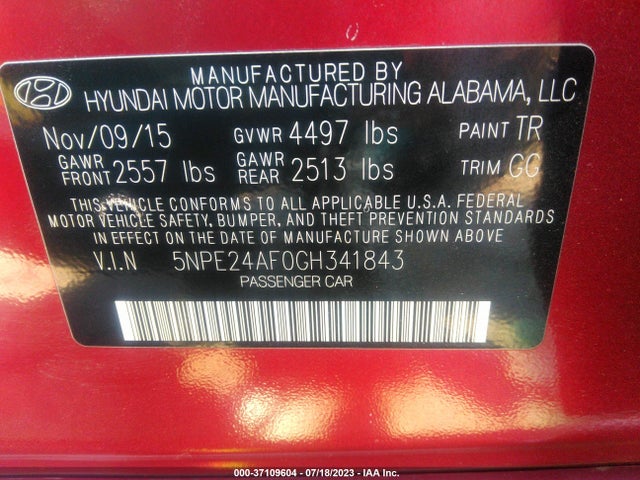 Hyundai Sonata 2.4l Se 2016 5NPE24AF0GH341843 Image 10