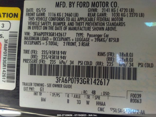 3FA6P0T93GR142617 Ford FUSION SE