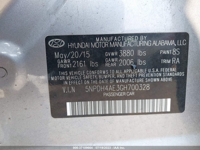 Hyundai ELANTRA SE 2016 5NPDH4AE3GH700328 Image 15