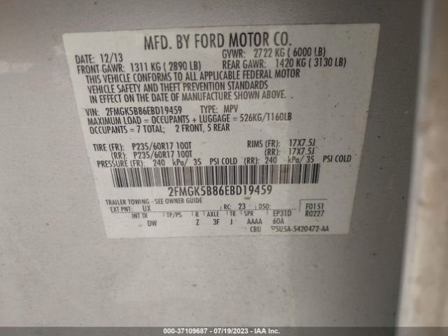 2FMGK5B86EBD19459 Ford FLEX SE