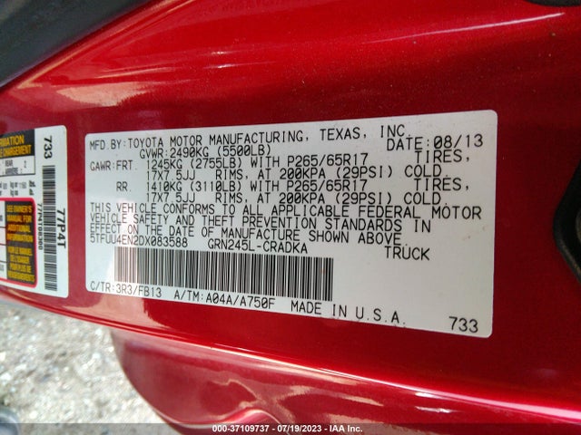 2013 TOYOTA TACOMA VIN: 5TFUU4EN2DX083588