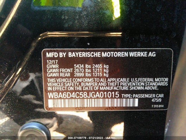 2018 BMW 6 Series, VIN: WBA6D4C58JGA01015