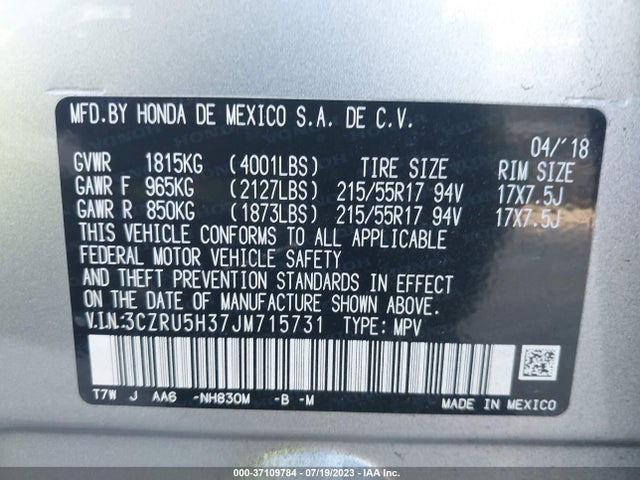 Honda HR-V LX 2018 3CZRU5H37JM715731 Image 9