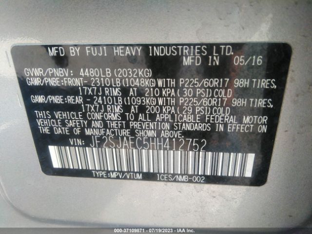 JF2SJAEC5HH412752 Subaru Forester Premium