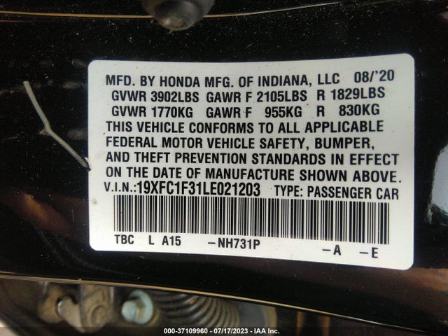 Honda Civic Sedan Ex 2020 19XFC1F31LE021203 Image 9