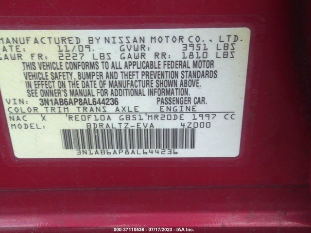 2010 NISSAN SENTRA 2.0 S VIN: 3N1AB6AP8AL644236