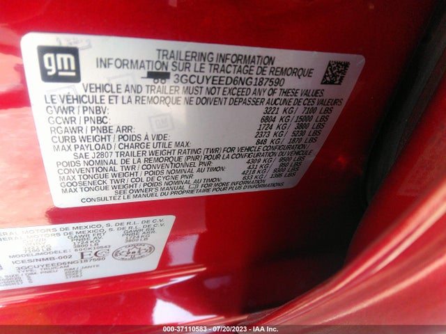 2022 CHEVROLET SILVERADO 1500 LTD RST VIN: 3GCUYEED6NG187590