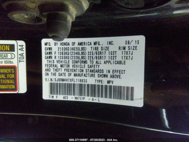 Honda Cr-v Ex-l 2015 5J6RM4H7XFL118630 Image 9