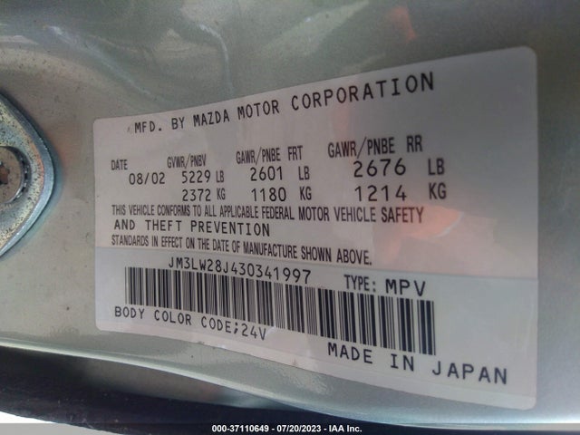 2003 MAZDA MPV LX/ES/LX-SV VIN: JM3LW28J430341997