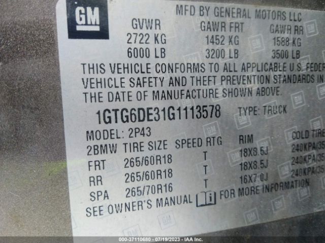 1GTG6DE31G1113578 GMC Canyon 4wd Slt