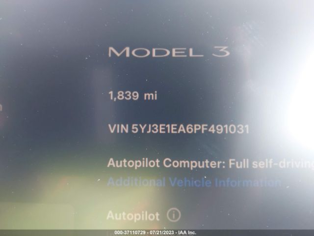 5YJ3E1EA6PF491031 Tesla MODEL 3