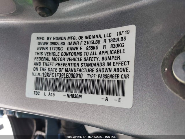 Honda Civic Sedan Ex 2020 19XFC1F39LE000910 Image 9