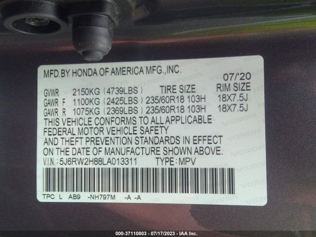 Honda Cr-v Ex-l 2020 5J6RW2H88LA013311 Image 9