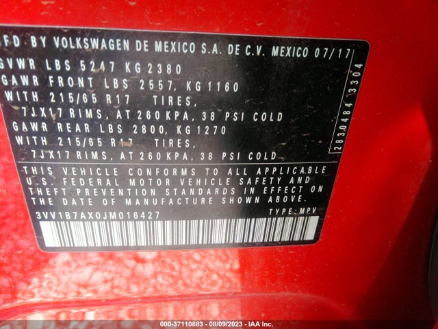 3VV1B7AX0JM016427 Volkswagen TIGUAN S