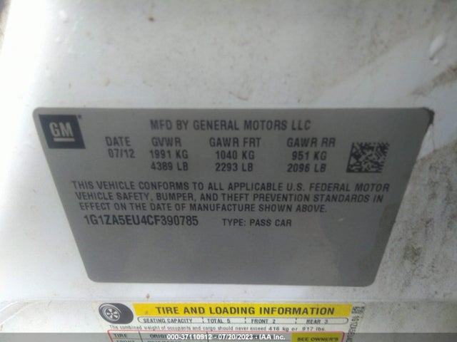 2012 CHEVROLET MALIBU LS W/1FL VIN: 1G1ZA5EU4CF390785