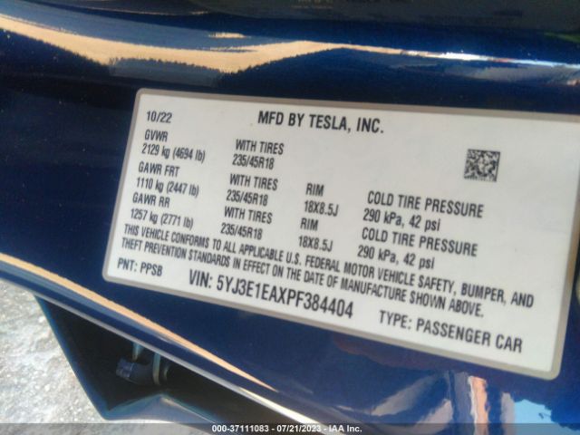 5YJ3E1EAXPF384404 Tesla MODEL 3