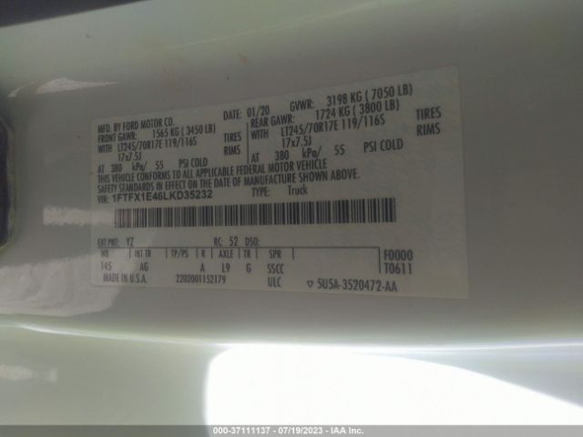 1FTFX1E46LKD35232 Ford F-150 Xl/xlt/lariat