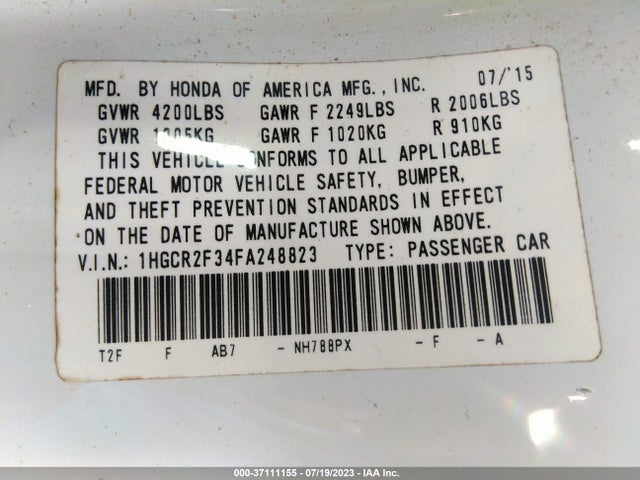 Honda Accord Sedan Lx 2015 1HGCR2F34FA248823 Image 9