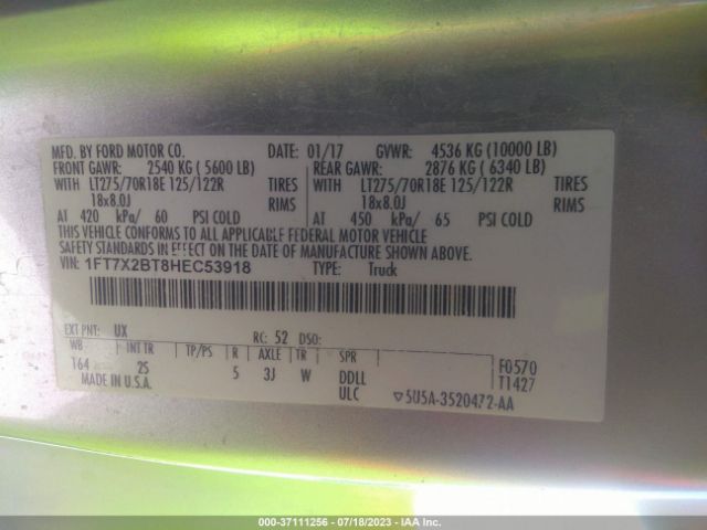 1FT7X2BT8HEC53918 Ford Super Duty F-250 Srw Xlt/lariat/xl