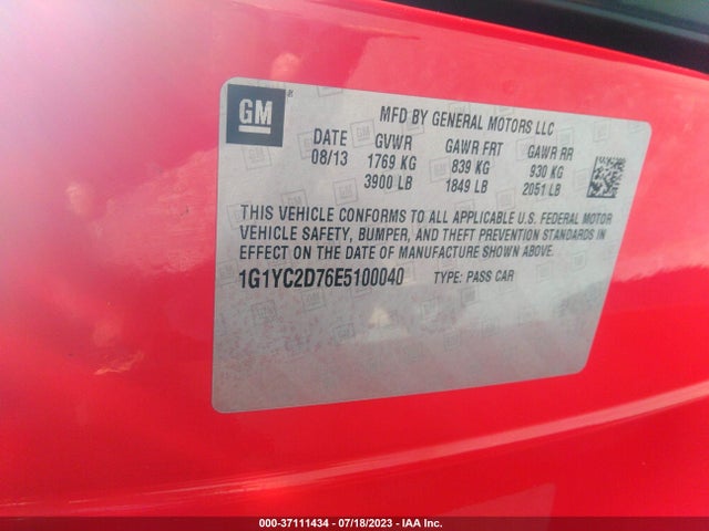 Chevrolet Corvette Stingray 2lt 2014 1G1YC2D76E5100040 Image 15