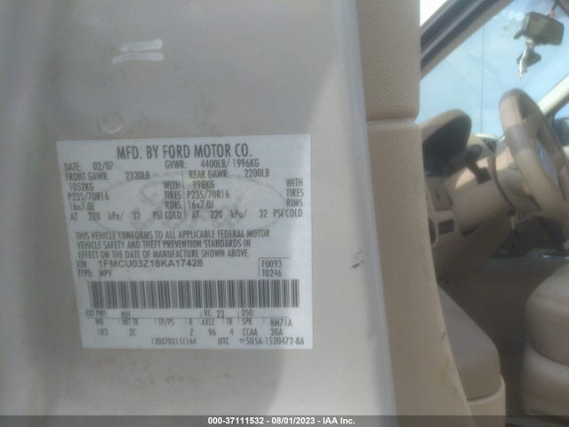 2008 FORD ESCAPE XLT VIN: 1FMCU03Z18KA17428