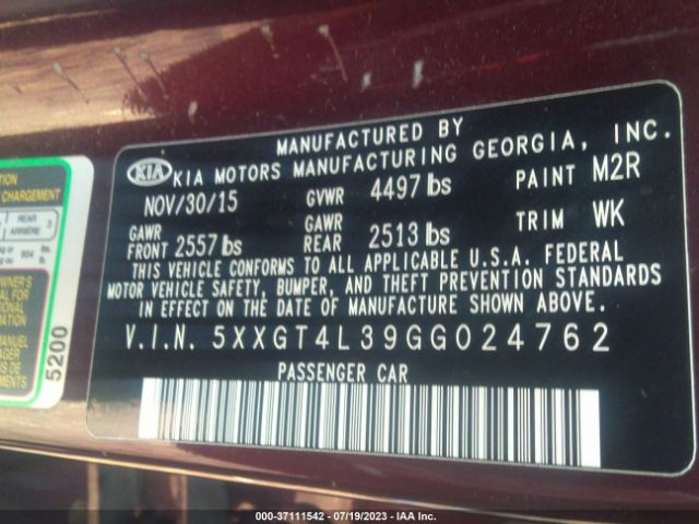 5XXGT4L39GG024762 KIA Optima Lx