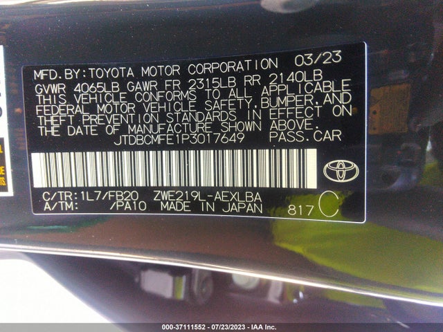 Toyota Corolla Hybrid 2023 JTDBCMFE1P3017649 Image 9