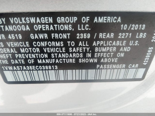 1VWAS7A35EC038813 Volkswagen Passat Wolfsburg Ed